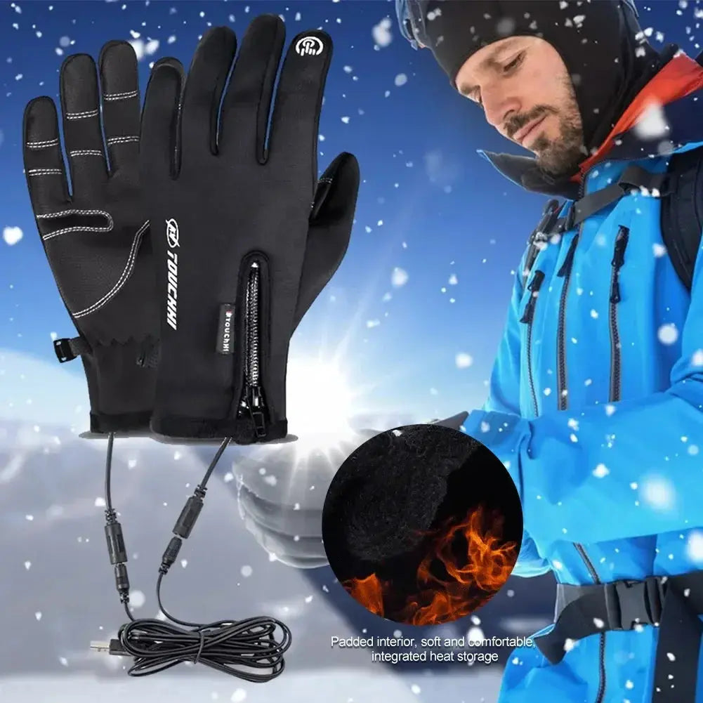USB 3 Gears Touch Screen Heated Motorcycle Gloves Outdoor Winter Ski Gloves Sport Fishing Warm Riding Bicycle Gloves harmonia
