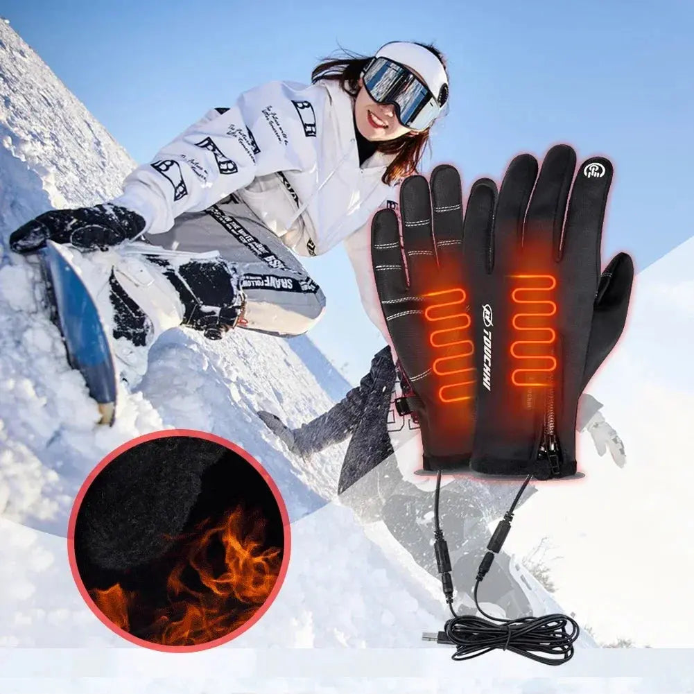 USB 3 Gears Touch Screen Heated Motorcycle Gloves Outdoor Winter Ski Gloves Sport Fishing Warm Riding Bicycle Gloves harmonia