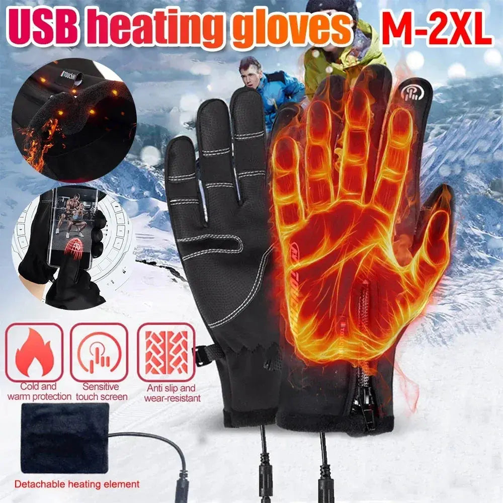 USB 3 Gears Touch Screen Heated Motorcycle Gloves Outdoor Winter Ski Gloves Sport Fishing Warm Riding Bicycle Gloves harmonia